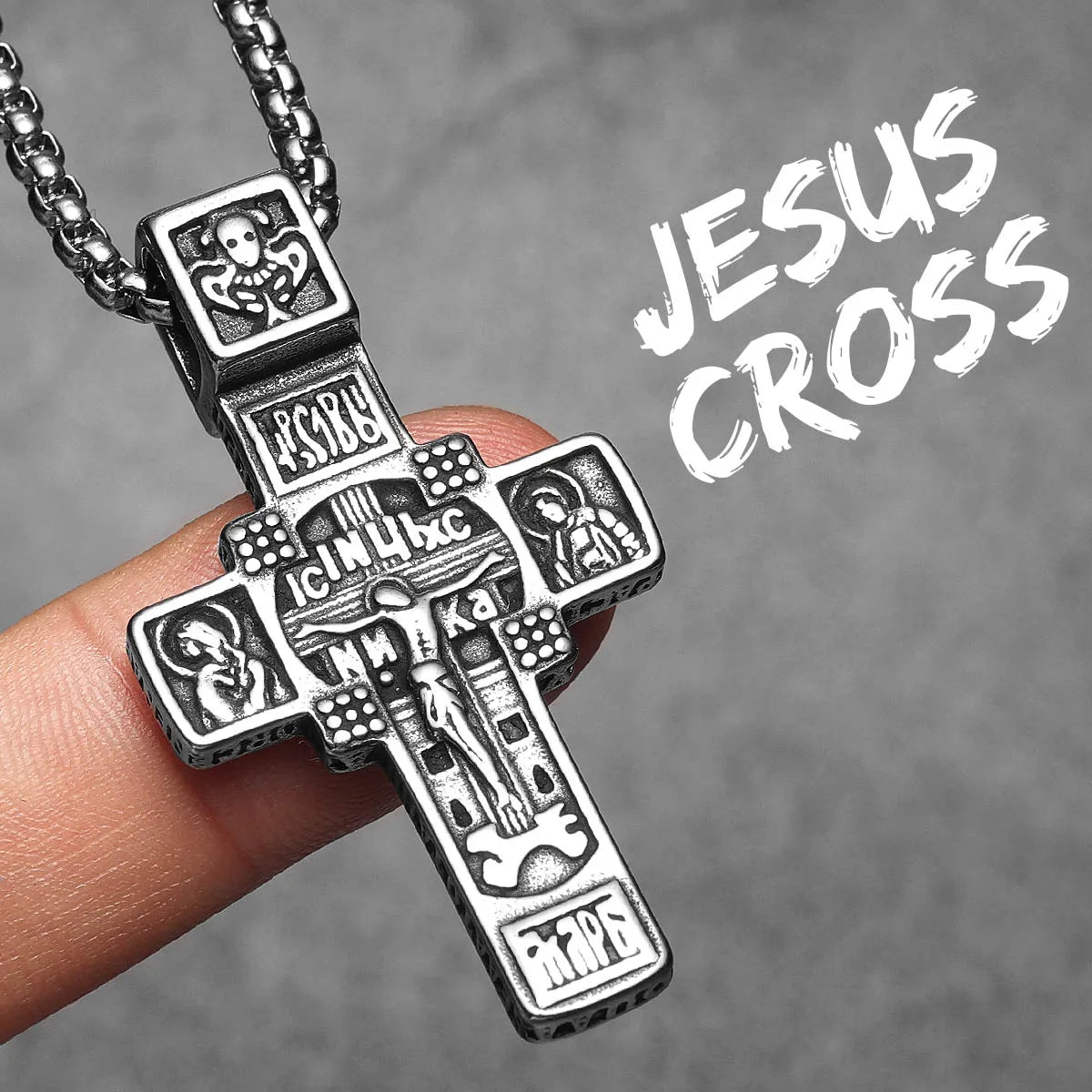 Jesus Carving Cross Amulets Stainless Steel Men Necklaces Pendant Chain Punk Women Fashion Jewelry Gifts Wholesale Dropshiping