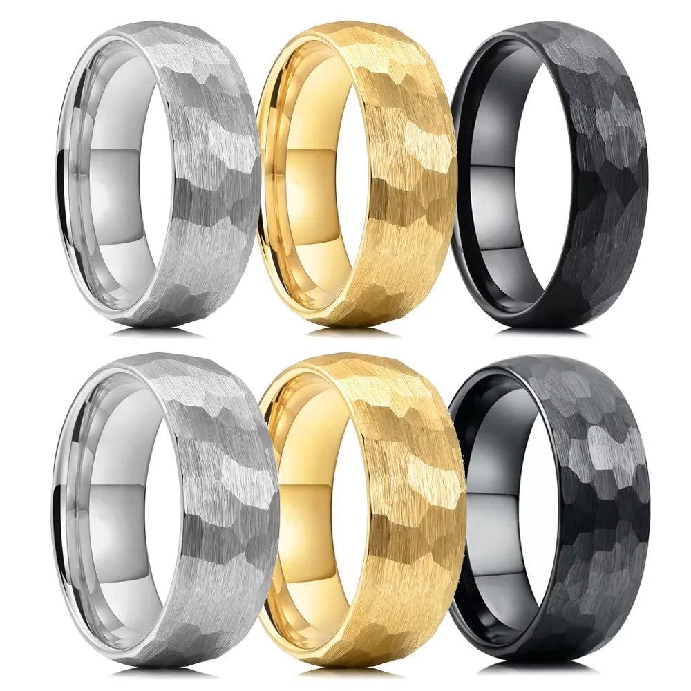Black Brushed Stainless Steel Couple Ring Fashion Hammered Multi-faceted Titanium Rings for Men Women Wedding Engagement Jewelry