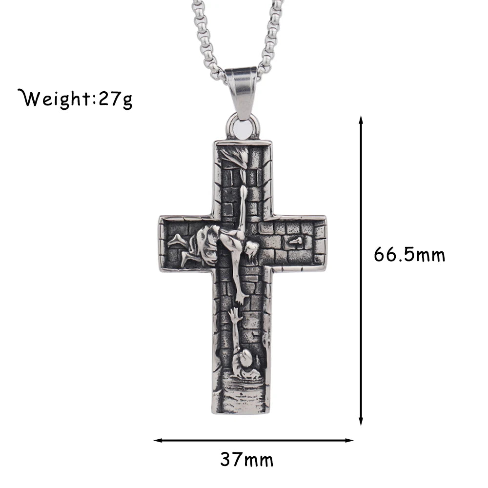 Vintage Design Jesus Savior Cross Pendant Chain High Quality Stainless Steel Lucky Prayer Necklaces Men Women Christian Jewelry