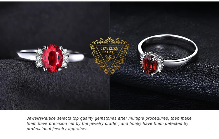 JewelryPalace Oval Red Natural Red Garnet 925 Sterling Silver Rings for Women Fashion Engagement Gemstone Birthstone Jewelry