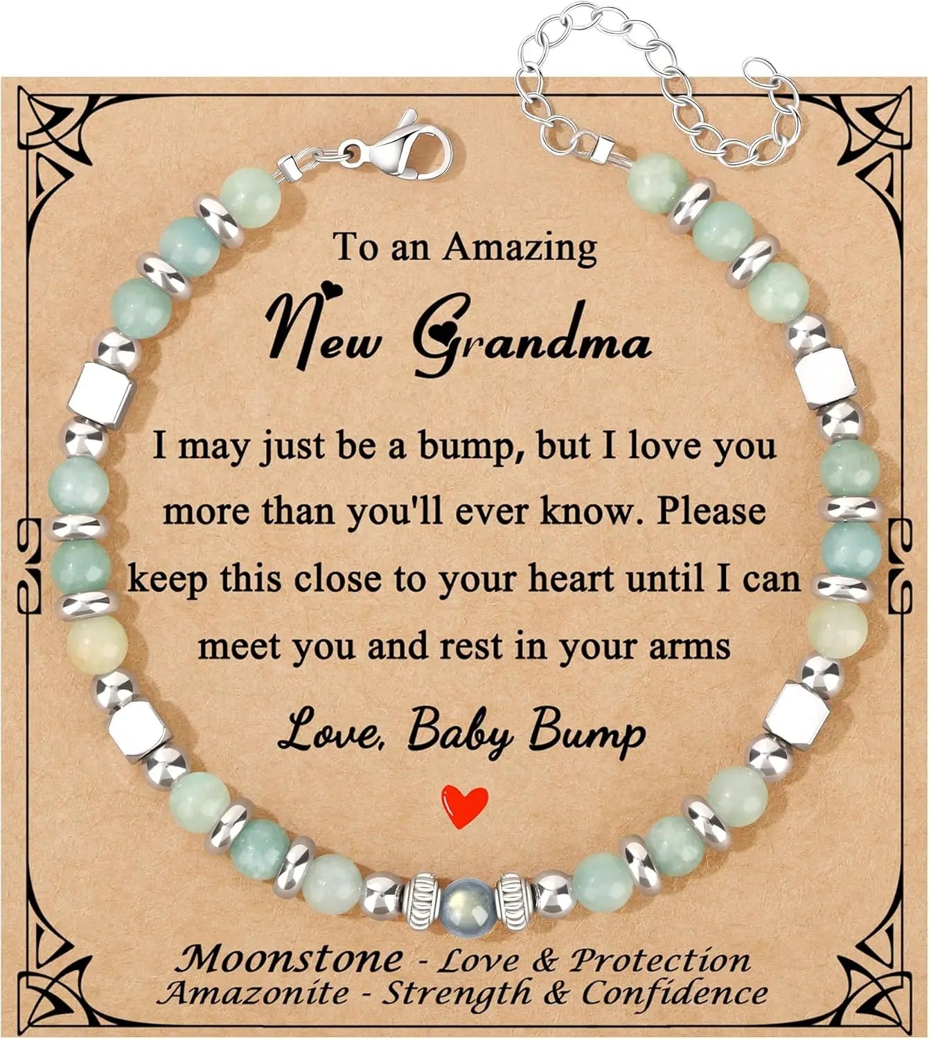 Mothers Day Bracelets gift,Birthday Valentines Gift Amazonite Colorful Imperial Jasper Stainless Steel Beads Bracelets,with card