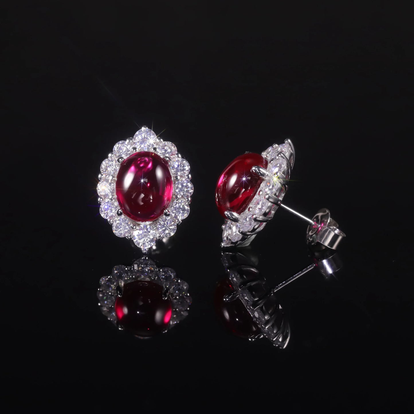 GEM'S BALLET Unique Style 8x10mm Oval Lab Created Ruby Vintage Stud Earrings 925 Sterling Silver Engagement Bridal Earrings Lab Created Ruby 925 Sterling Silver CHINA