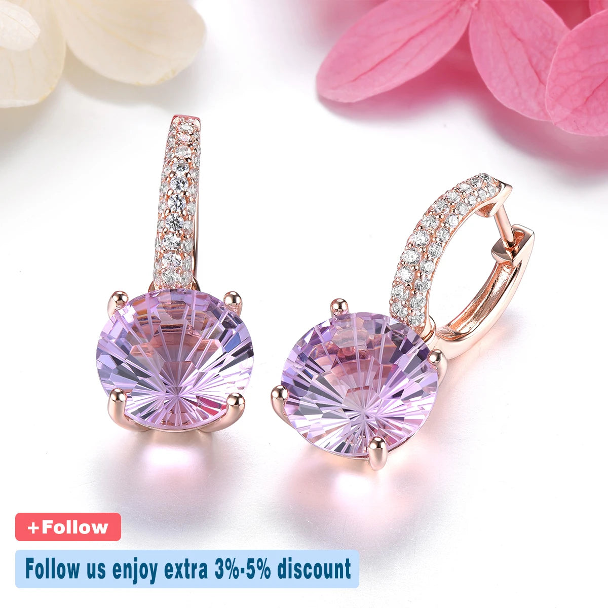 Natural Pink Amethyst Sterling Silver Drop Earring 12.8 Carats Genuine Gemstone Professional Firework Cutting Romantic Style