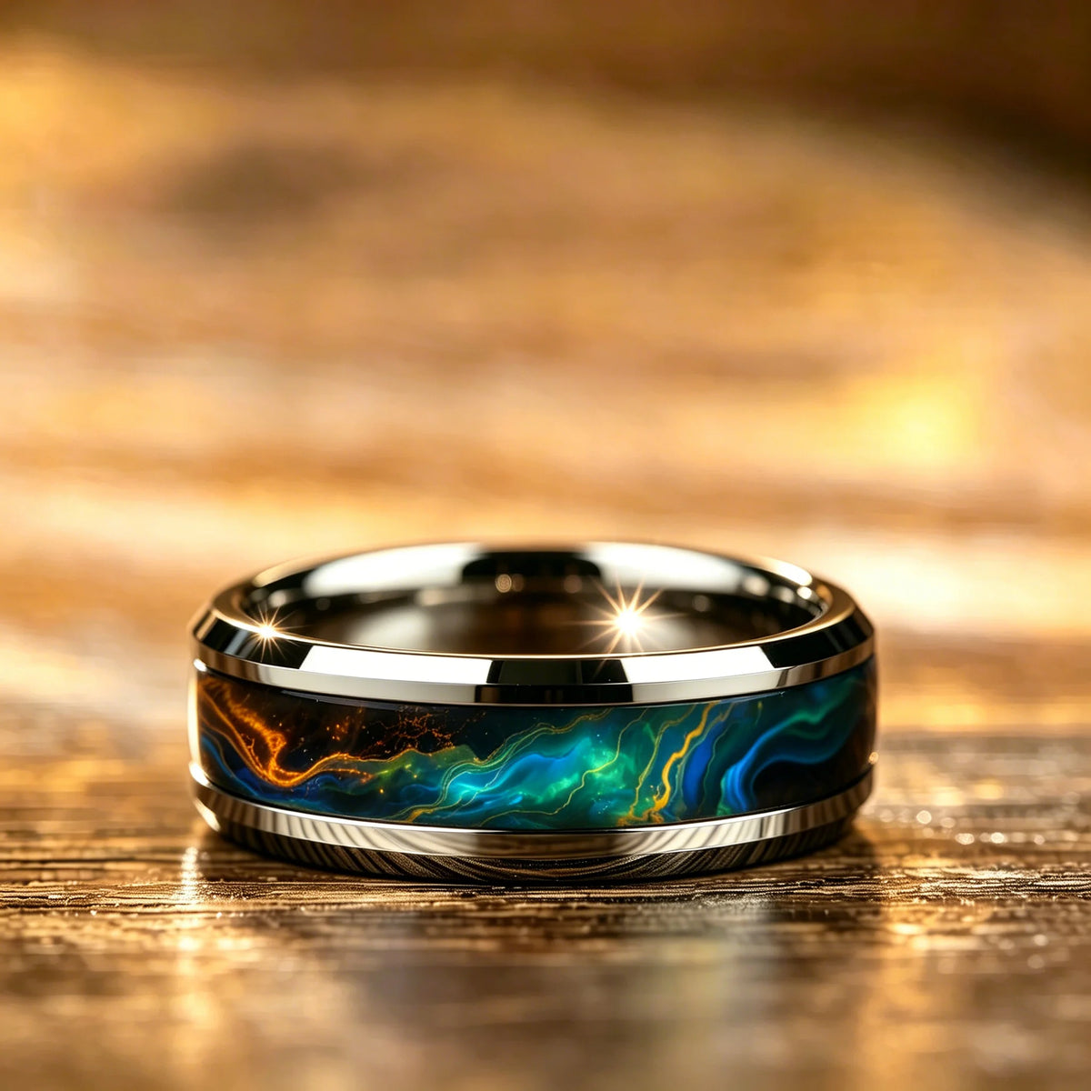 Fashion Men's Colorful Flame Aurora Stainless Steel Ring, High Polished Band, Cool Punk Biker Wedding Jewelry Drop Shipping