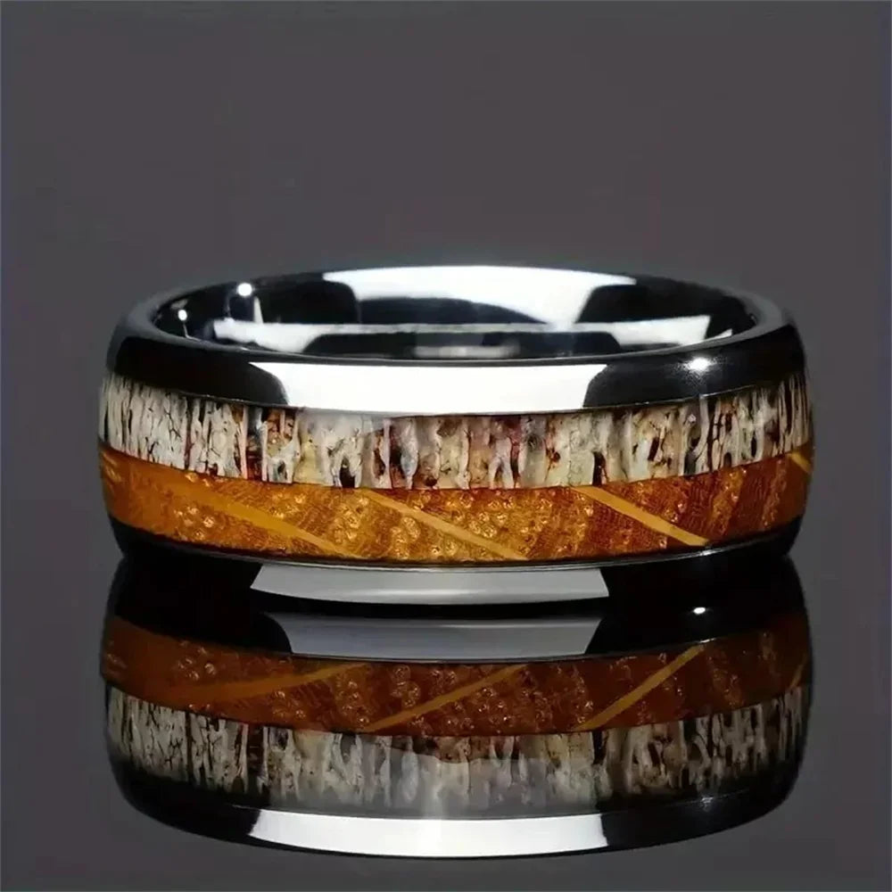 Fashion 8mm Men Gold Color Stainless Steel Rings Inlay Turquoise Rings For Men Women Wedding Engagement Band Jewelry Gift