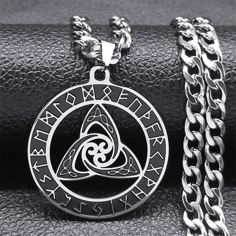 Viking Norse Rune Odin Triquetra Celtics Knot Necklace Pendant for Women Men Stainless Steel Trinity Necklaces Jewelry N7859S05 Default Title