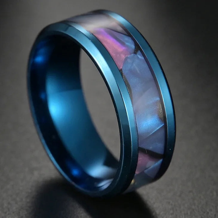 Fashion New 8mm Simple Men Ring Smooth Stainless Steel Blue Charms Rings Women's Couple Jewelry Gift Dropshipping
