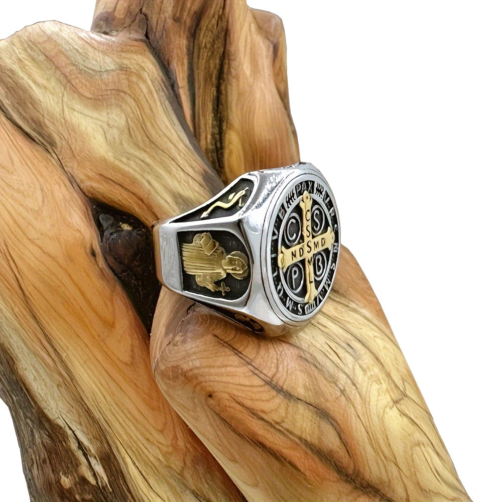 Crux Sancti Patris Benedict Cspb Cross Men Rings 316L Stainless Steel Punk Jewelry Size 7-13