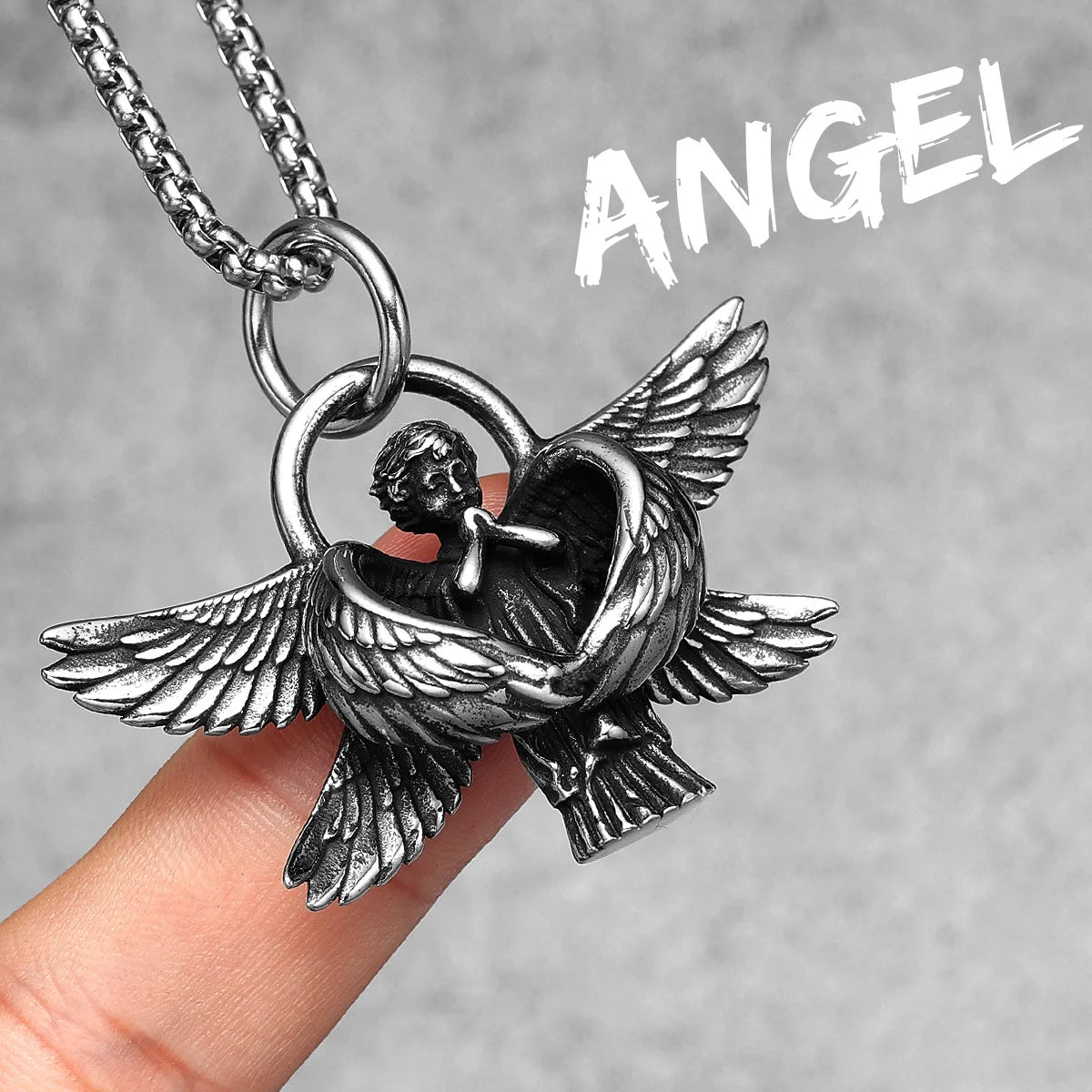 Pray for Angel Wings Stainless Steel Men Necklaces Pendant Chain Punk For Women Fashion Jewelry Gifts Wholesale Dropshiping