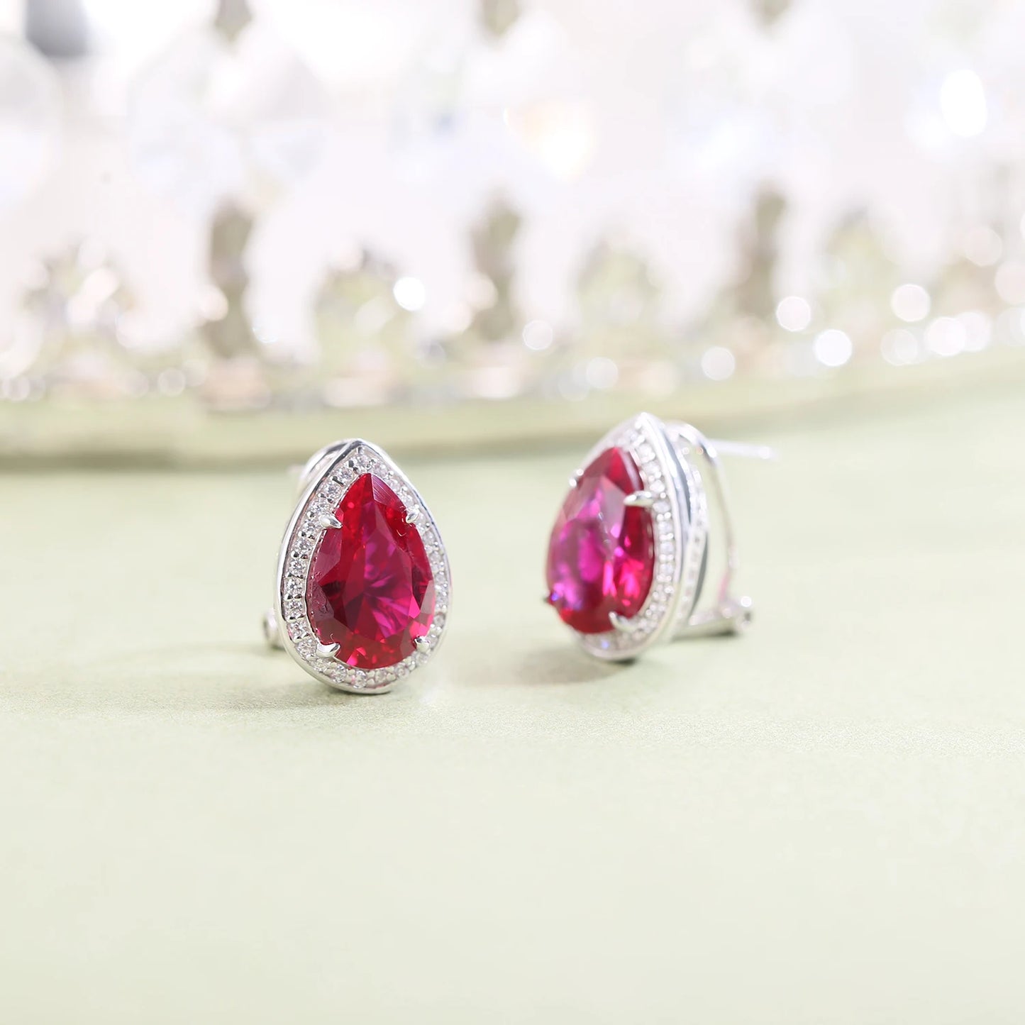 GEM'S BALLET Tiger Element Earrings Pear Shape 8x12mm Lab Blue Sapphire Stud Earrings in 925 Sterling Silver Gift For Her