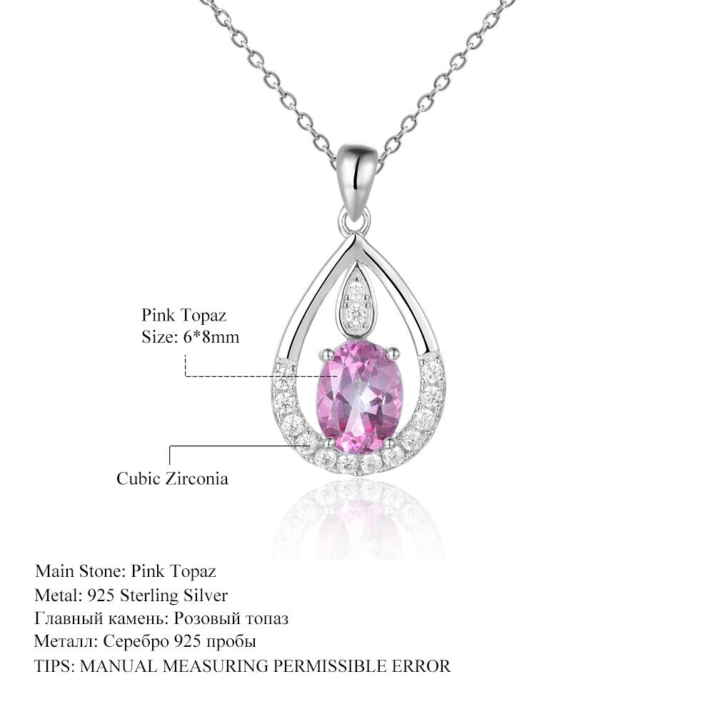 Gem&#39;s Ballet December Birthstone Topaz Necklace 6x8mm Oval Pink Topaz Pendant Necklace in 925 Sterling Silver with 18&quot; Chain