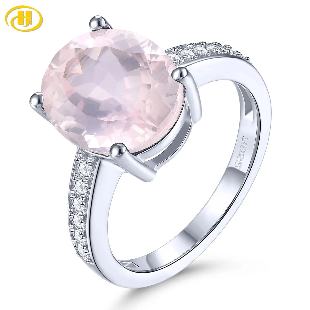 Natural Rose Quarts Sterling Silver Ring 4.2 Carats Genuine Gemstone Light Gentle Pink Crystal S925 Women Anniversary Gifts