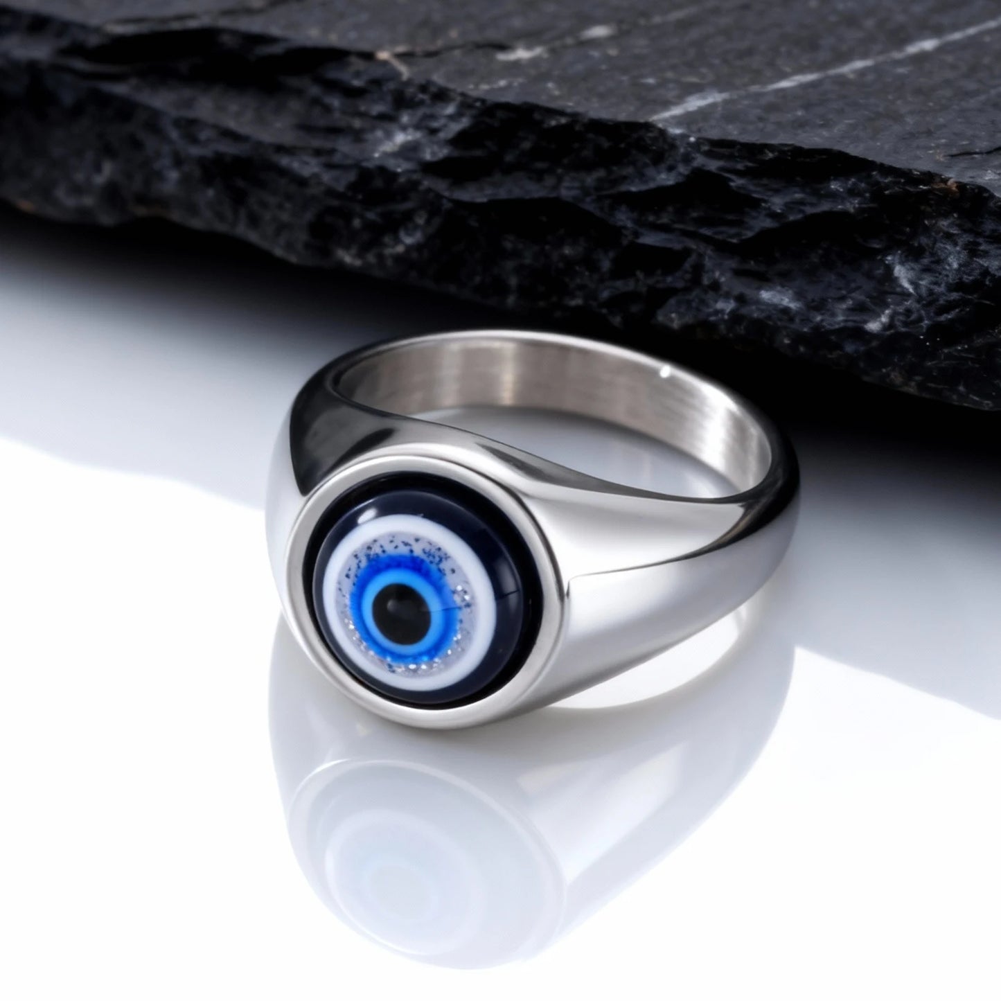 Hip Hop Evil Eye Ring for Men,Stainless Steel Blue Devil's Eye Signet Ring,Punk Eyeball Jewelry Gift