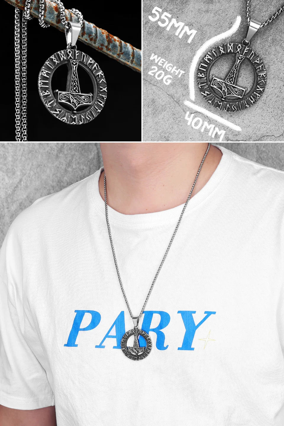 Collar con colgante de acero inoxidable con diseño de armas vikingas para hombre, estilo nórdico, estilo retro rock, punk, rap, para amigos, regalo de joyería masculina.