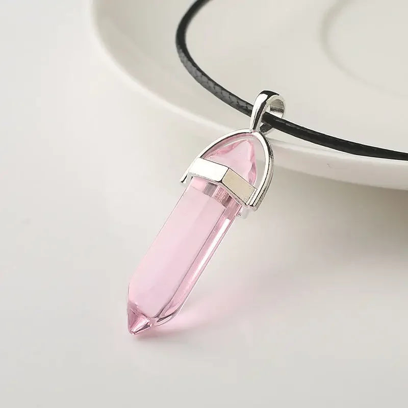 Natural Crystal Wishing Stone Necklace Energy Stone Hexagonal Pendant Men Women Birthday Gift Healing Talisman Jewelry