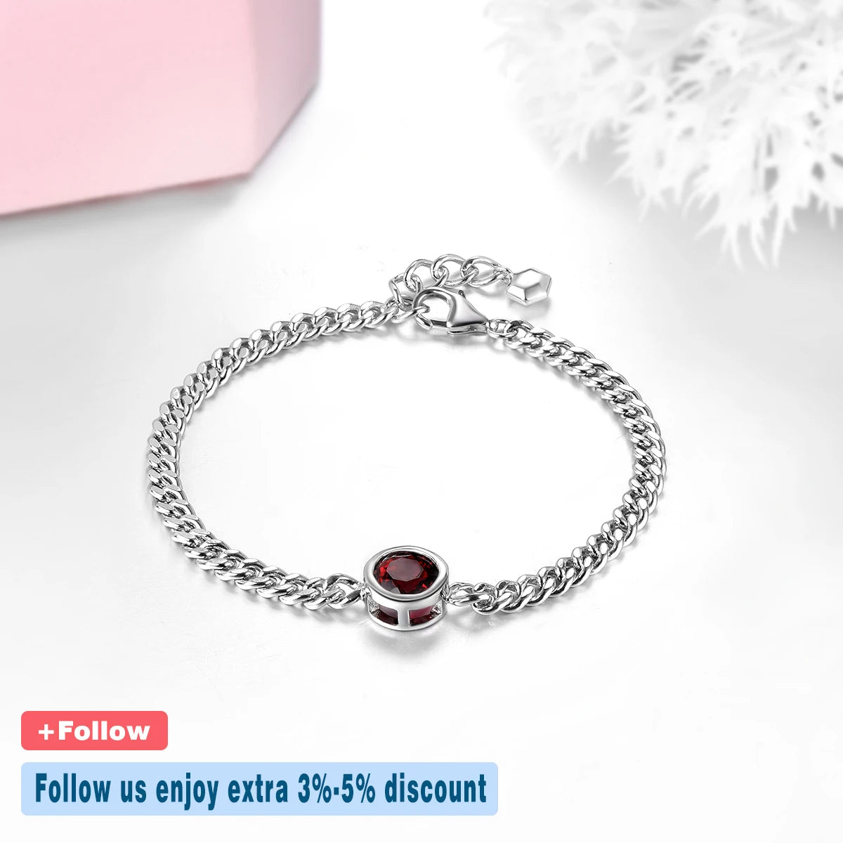 Natural Rhodolite Garnet Solid Silver S925 Bracelet 1.5 Carats Round Faced Cut Genuine Garnet Simple Classic Style Birthday Gift