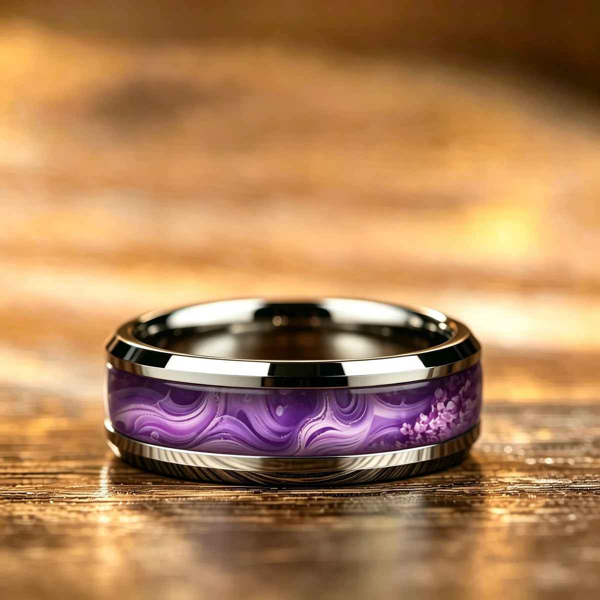 Fashion Men's Stainless Steel Rings Artificial Purple Agate Stone Inlay Jewelry Suitable for Daily Wear, Gift for Him Non-Fade