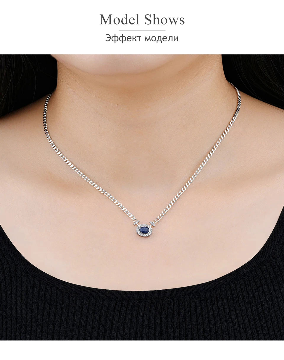 Natural Blue Sapphire Silver Necklace 0.8 Carats Genuine Precious Gemstone S925 Exquisite Romantic Fine Jewelrys Birthday Gifts