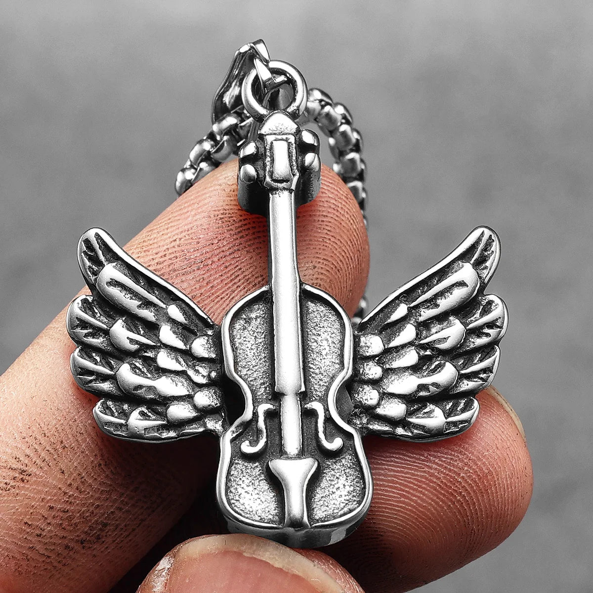 Angel Wing Violin Stainless Steel Men Necklaces Pendant Chain Punk For Women Fashion New In Jewelry Gifts Wholesale Dropshiping