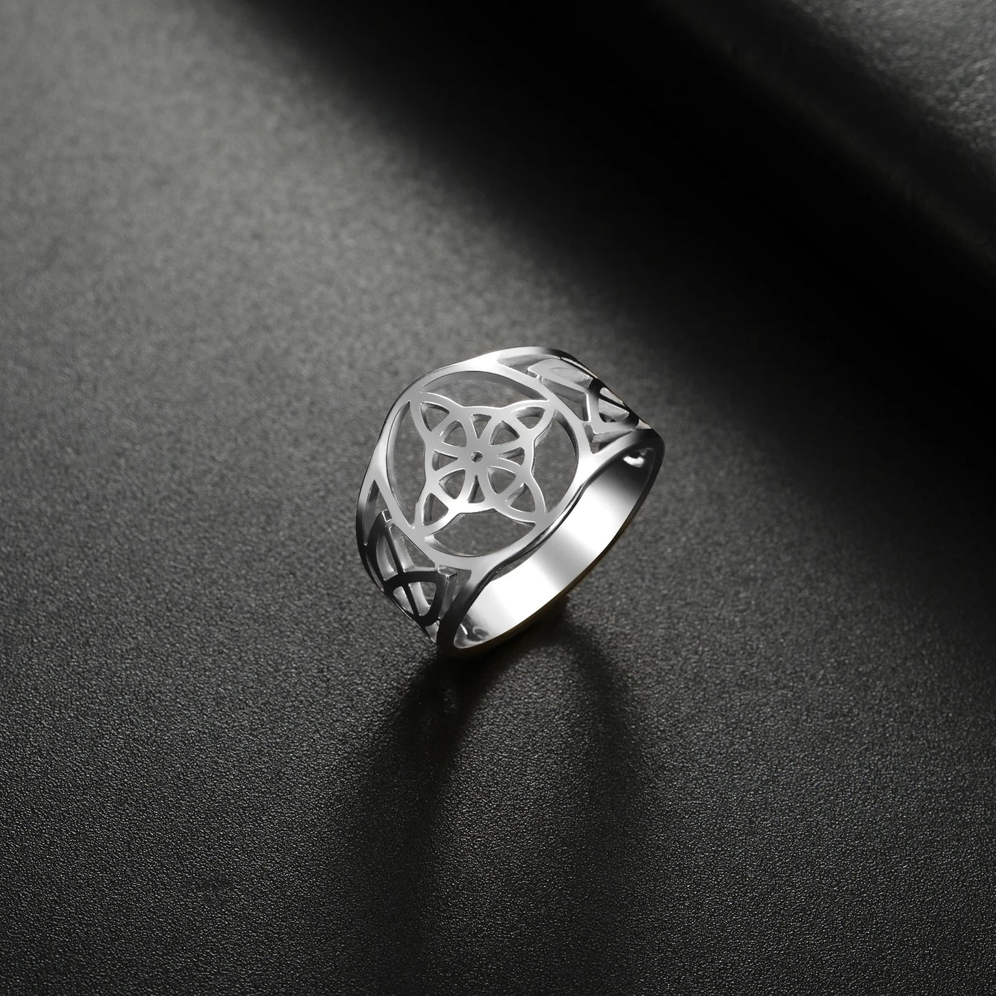 LIKGREAT Witch Knot Ring for Women Men Hollow Stainless Steel Finger Rings Celtic Vintage Amulet Protection Couple Jewelry Gifts