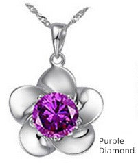 Four-Leaf Clover New Crystal Women's Necklace White Zircon Blue(Purple Plum)