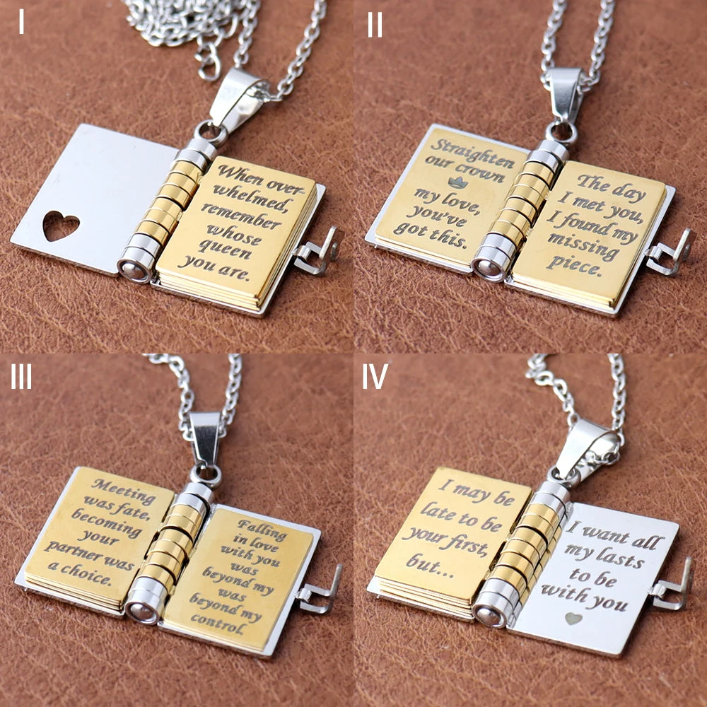 Small size Fashion Romantic Love Book Heart Pendant Stainless Steel Tiny 18mm Love Book Heart Necklaces for Women Jewelry Gifts