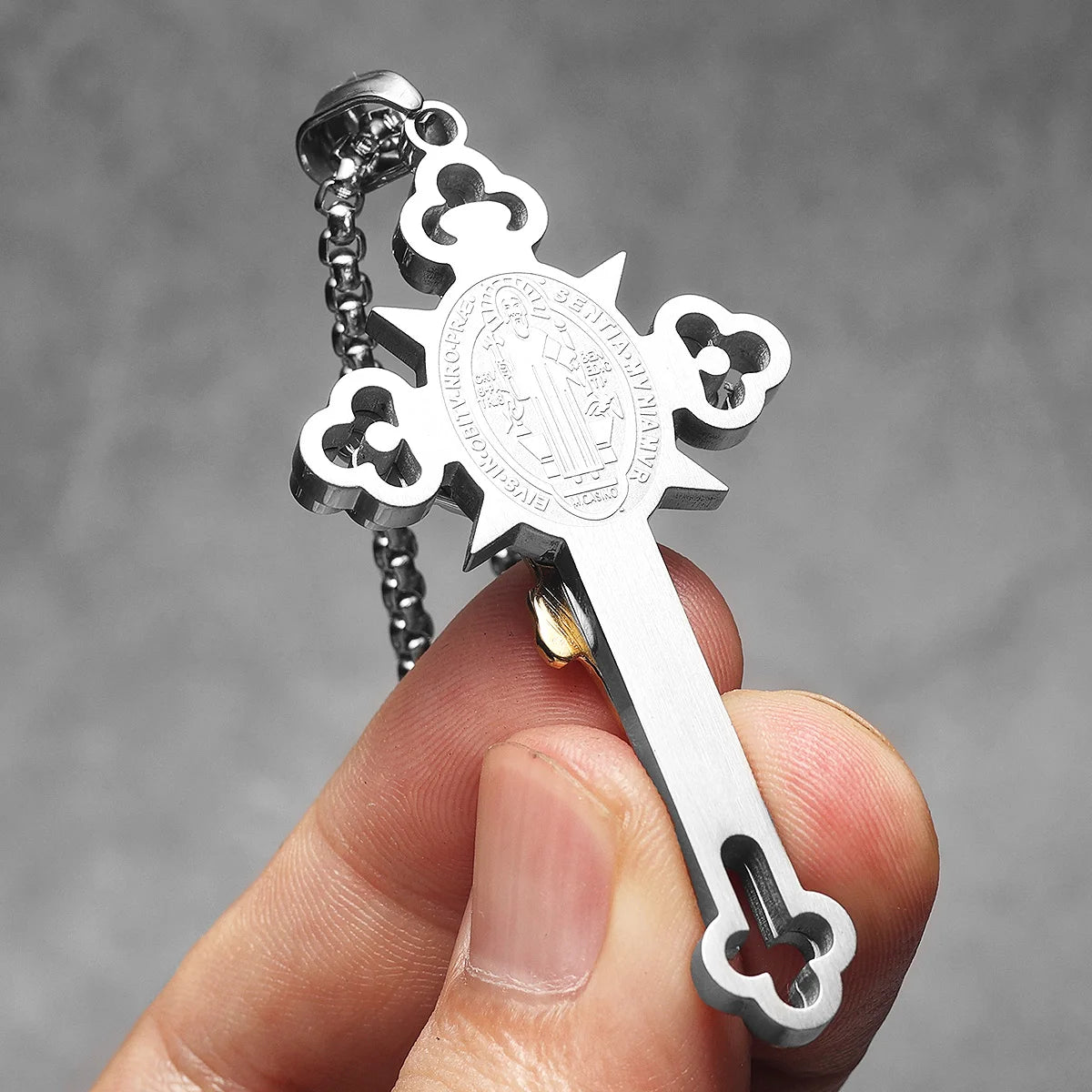 INRI Jesus Exorcism Cross Amulets Stainless Steel Men Necklaces Pendant Chain Punk For Women Fashion Jewelry Gifts Wholesale