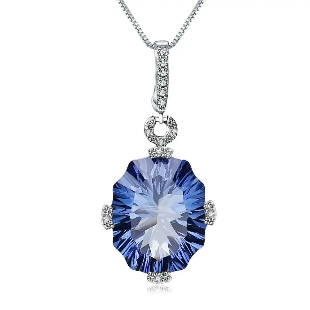 GEM'S BALLET 24.21Ct Irregular Shape Natural Rainbow Mystic Quartz Pendant Necklace 925 Sterling Silver for Women Fine Jewelry Iolite Blue CHINA