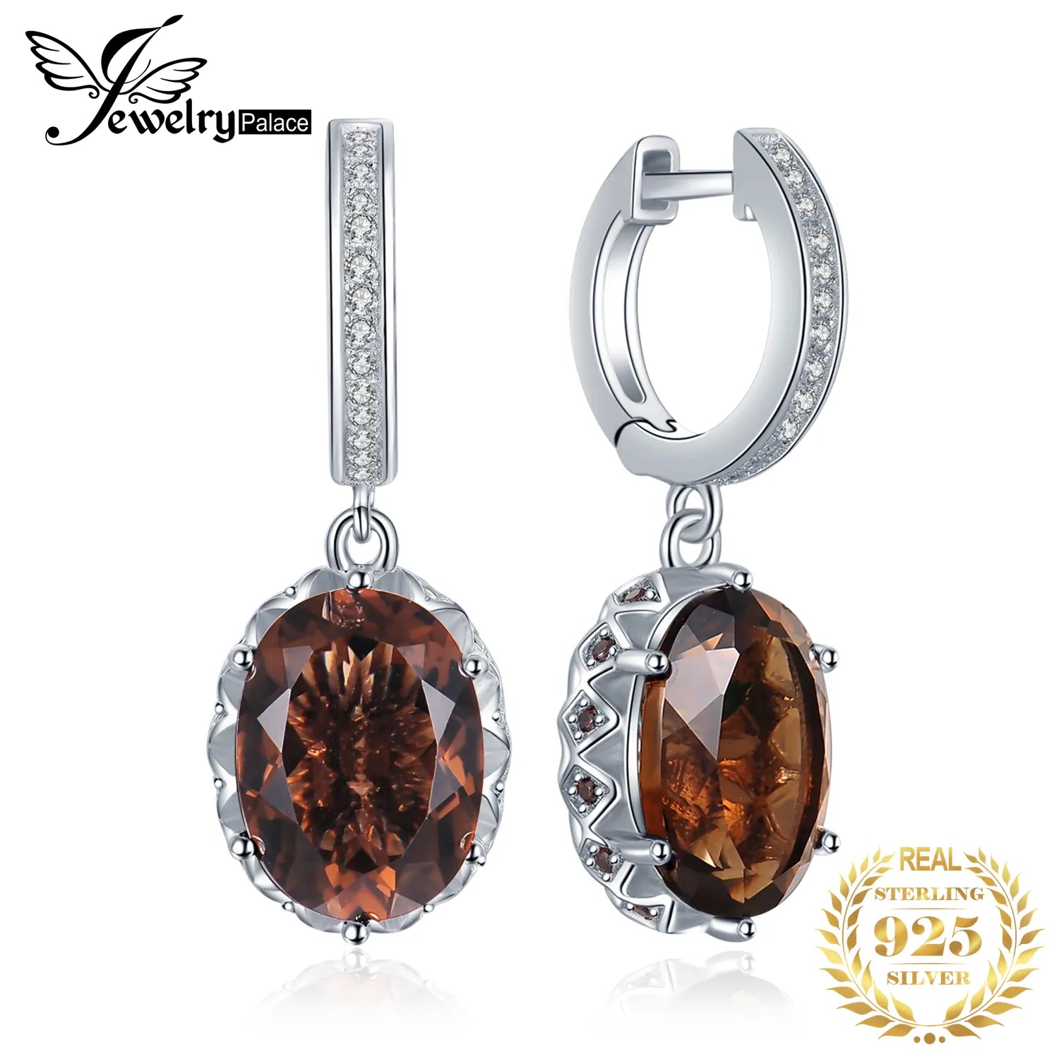 JewelryPalace Large 7ct Genuine Smoky Quartz 925 Sterling Silver Dangle Drop Earrings for Women Statement Gemstone Earings Default Title