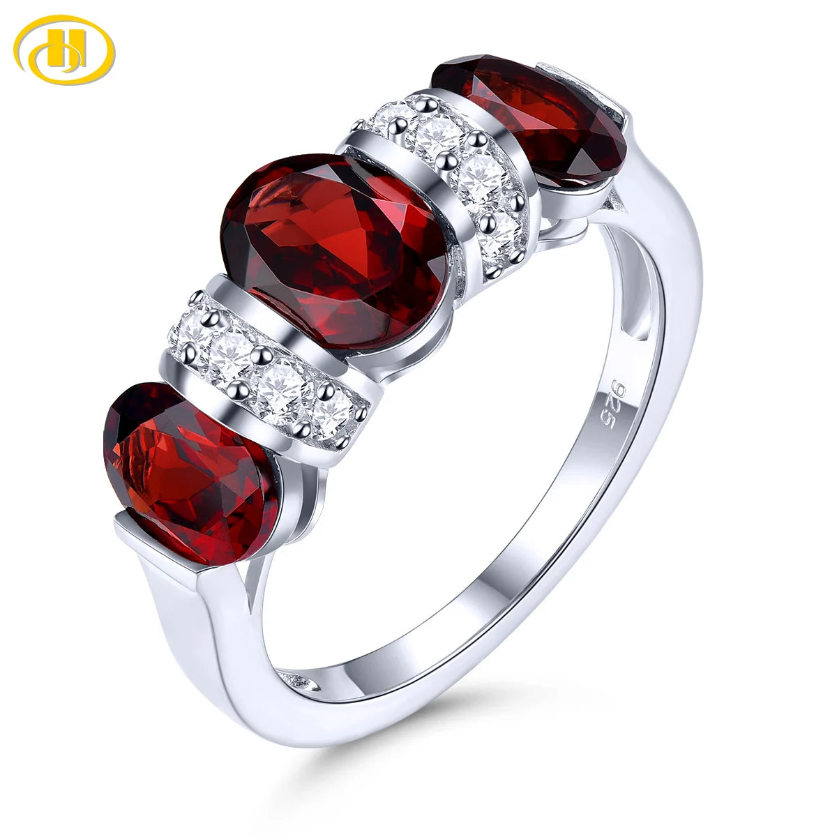 Natural Red Garnet Sterling Silver Rings 3.8 Carats Genuine Gemstone Simple Classic Design Women Birthday Gifts S925 Jewelrys