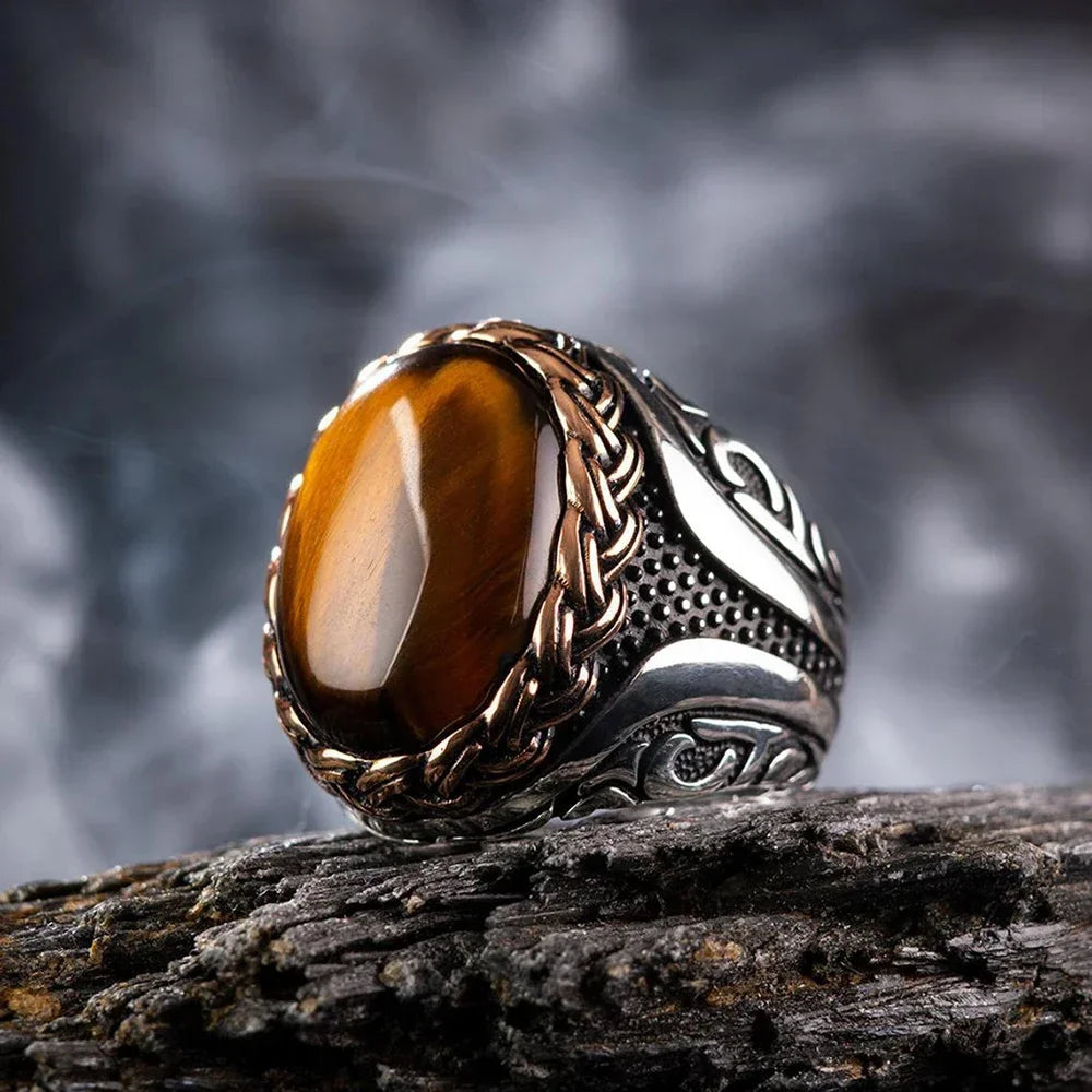 New Retro Handmade Turkish Rings for Men Vintage Double Swords Black Zircon Rings Punk 2024 Trendy Islamic Religious Muslim