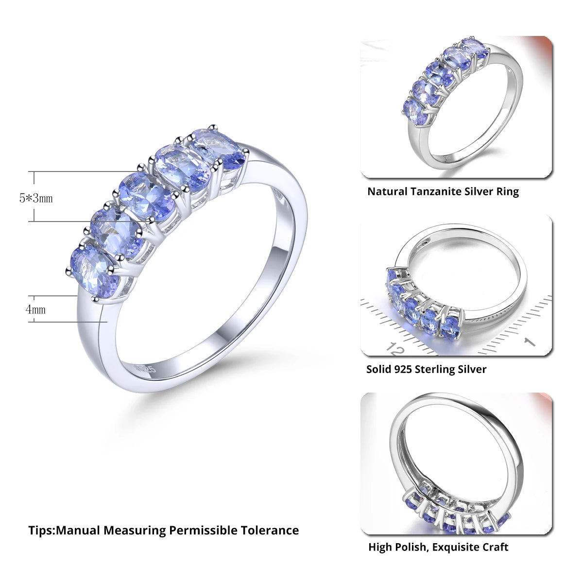 Natural Tanzanite Solid Silver Women Ring 1.2 Carat Genuine Gemstone Classic Wedding Anniversary Fine Jewelry Gifts Top Quality