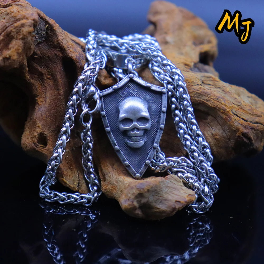 Vintage Skull Shield Pendant Necklace Stainless Steel Charms Punk Amulet North Star Necklace Jewelry Gift  Mainland China
