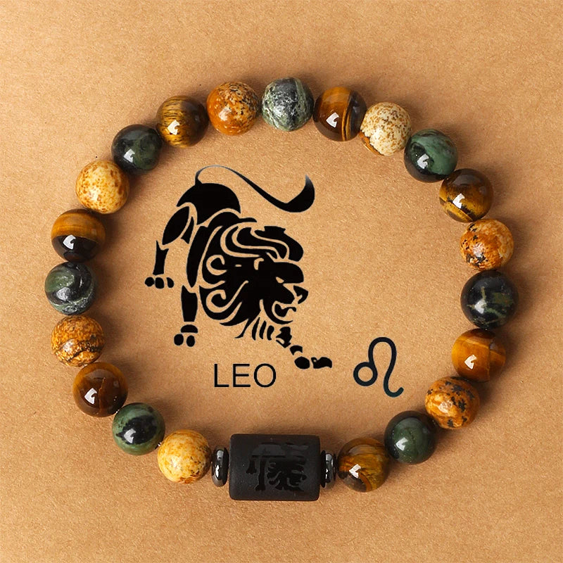 12 Zodiac Signs Constellation Charm Bracelet Men Women Fashion Tiger Eye Stone Beaded Bracelets Virgo Leo Libra Couple Jewelry