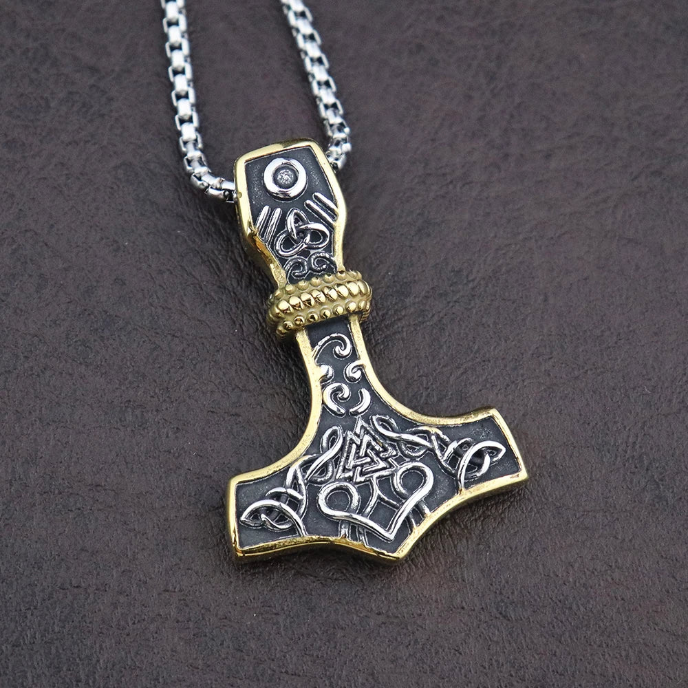 Vintage Men Viking Thor's Hammer Pendant Classic Nordic Celtic Knot Necklace Stainless Steel Scandinavian Jewelry Gift