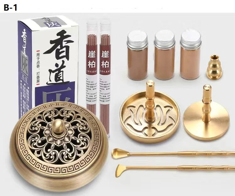 Incense Burner Set Brass Incense Fragrance Making Kit Incense Sealing Mold Incense Holder for Yoga Meditation Home Fragrance B-1