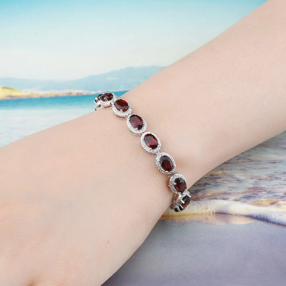 Natural Red Garnet Sterling Silver Bracelets 16 Carats Genuine Gemstone Luxury Classic Fine Jewelry S925 Women Favorite Gifts