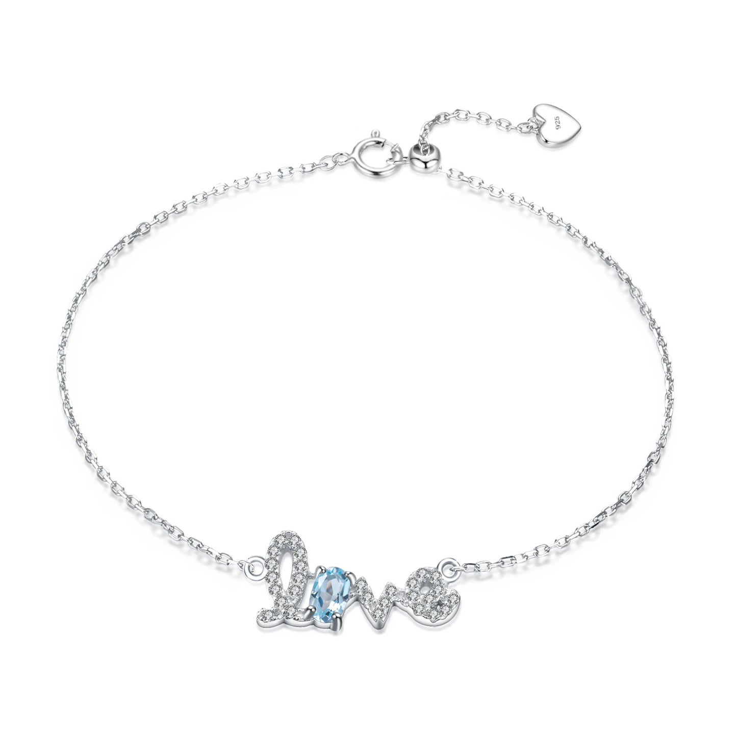 GEM'S BALLET 925 Sterling Silver Love Bracelet Natural Swiss Blue Topaz Gemstone Adjustable Bracelet For Women Fine Jewelry 925 Sterling Silver Swiss Blue Topaz CHINA | 20cm