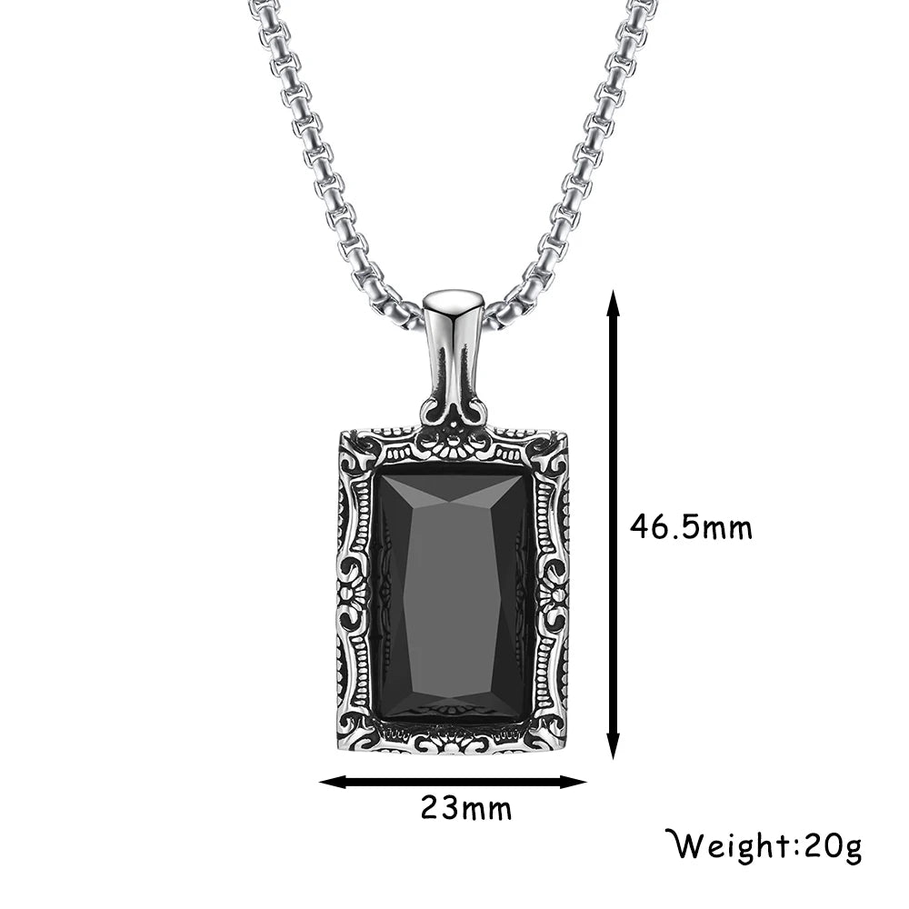 Fashion Popular Women Black Gemstone Necklaces Amulet Stainless Steel Classic Simple Party Pendant Chain Charm Jewelry