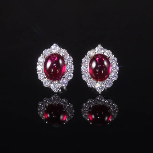 GEM'S BALLET Unique Style 8x10mm Oval Lab Created Ruby Vintage Stud Earrings 925 Sterling Silver Engagement Bridal Earrings