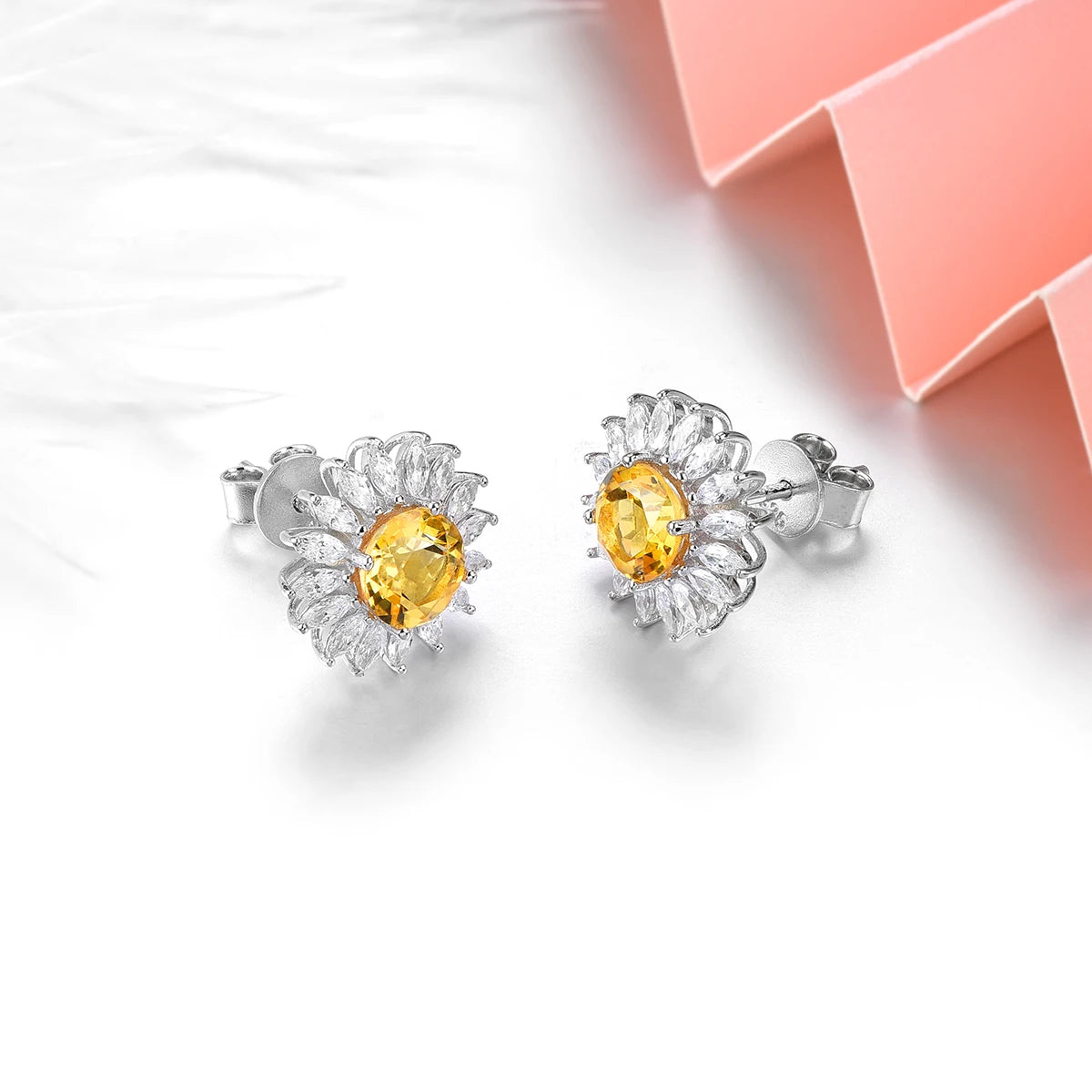 Natural Citrine Sterling Silver Stud Earring 2 Carat Gemstone Yellow Citrine Flower Design Women Romantic Jewelry New Year Gift