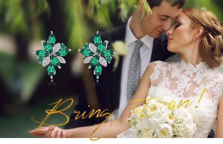 JewelryPalace Flower 2.4ct Green Simulated Nano Emerald 925 Sterling Silver Dangle Clip Earrings for Women Gemstone Jewelry