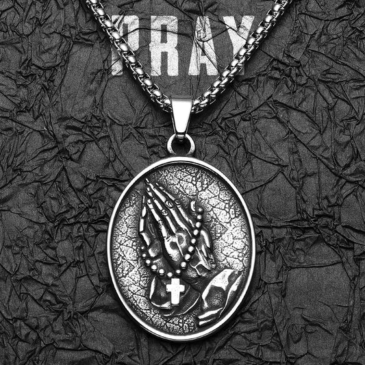 Cross Prayer Praying Hands Stainless Steel Men Necklaces Pendant Chain Punk for Women Fashion Jewelry Gift Wholesale Dropshiping