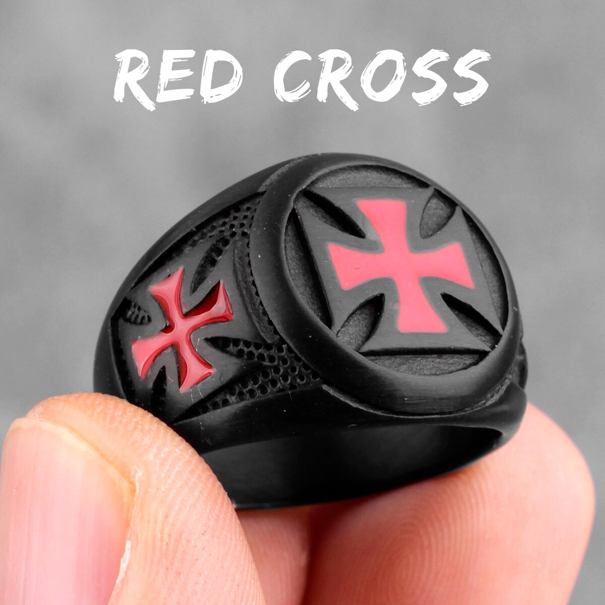 Red Cross Black Stainless Steel Mens Rings Religion Punk Hip Hop for Male Boyfriend Biker Jewelry Creativity Gift