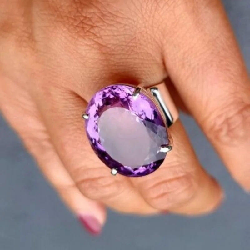 Europe and The United States Personalized Purple Inlaid Zirconia Oval Ring Ladies Exquisite Fashion Jewelry Accessories