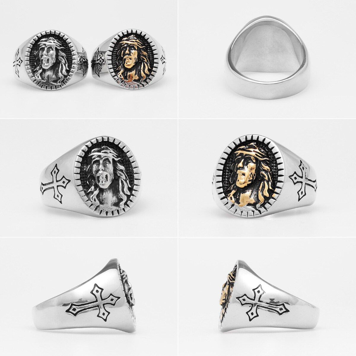 God Jesus Religion Cross Stainless Steel Men's Rings Trendy Punk Amulet for Male Boyfriend Jewelry Creativity Gift