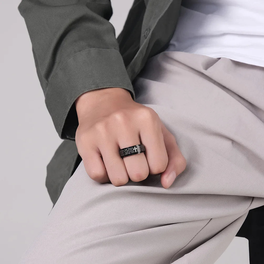 Stainless Steel Anxiety Rings For Men Women Christian Cross Religious Spinner Chain Rings Anti Stress Retro Amulet Jewelry
