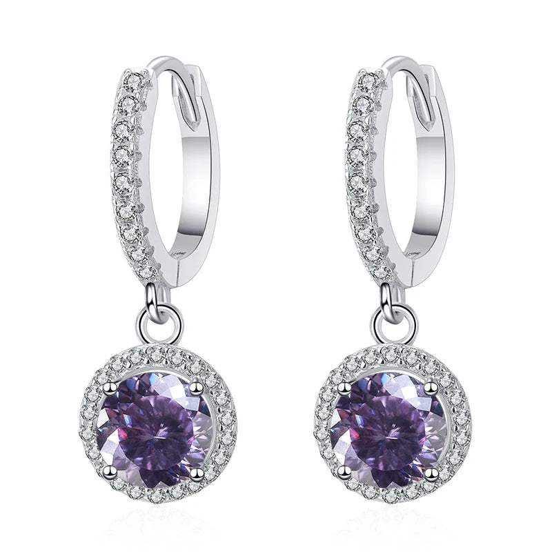 Butterflykiss 2 Carat 100 Faced Cut Moissanite Drop Earrings For Women S925 Silver Sparkling Lab Diamond Women's Wedding Jewelry light purple 1.0CT X 2
