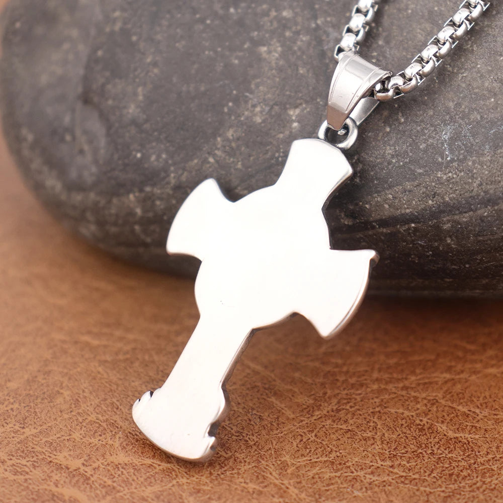Retro Stainless Steel Saint Michael Pendant Chain Popular Charm Lucky Cross Necklace Amulet Jewelry Wholesale Man or Women Gift