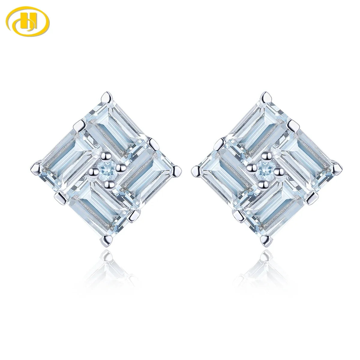 Stock Clearance Genuine Aquamarine Sterling Silver Stud Earrings 2 Carats Light Blue Gemstone Women Exquisite Style S925 Jewelry Default Title